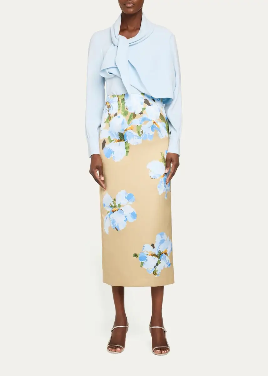 Oscar de la Renta Watercolor Iris Midi Skirt | Thumbnail 2