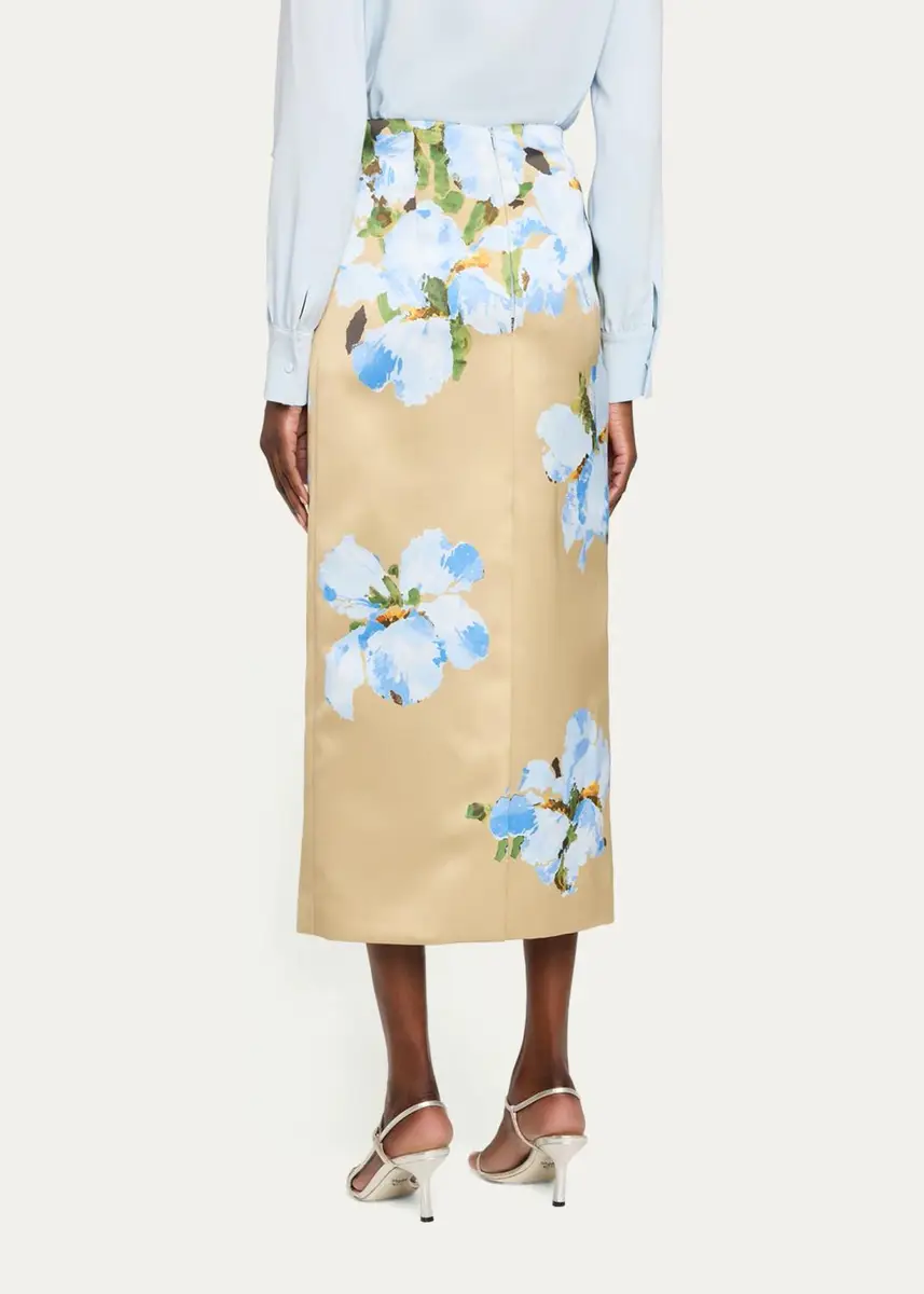 Oscar de la Renta Watercolor Iris Midi Skirt | Thumbnail 3