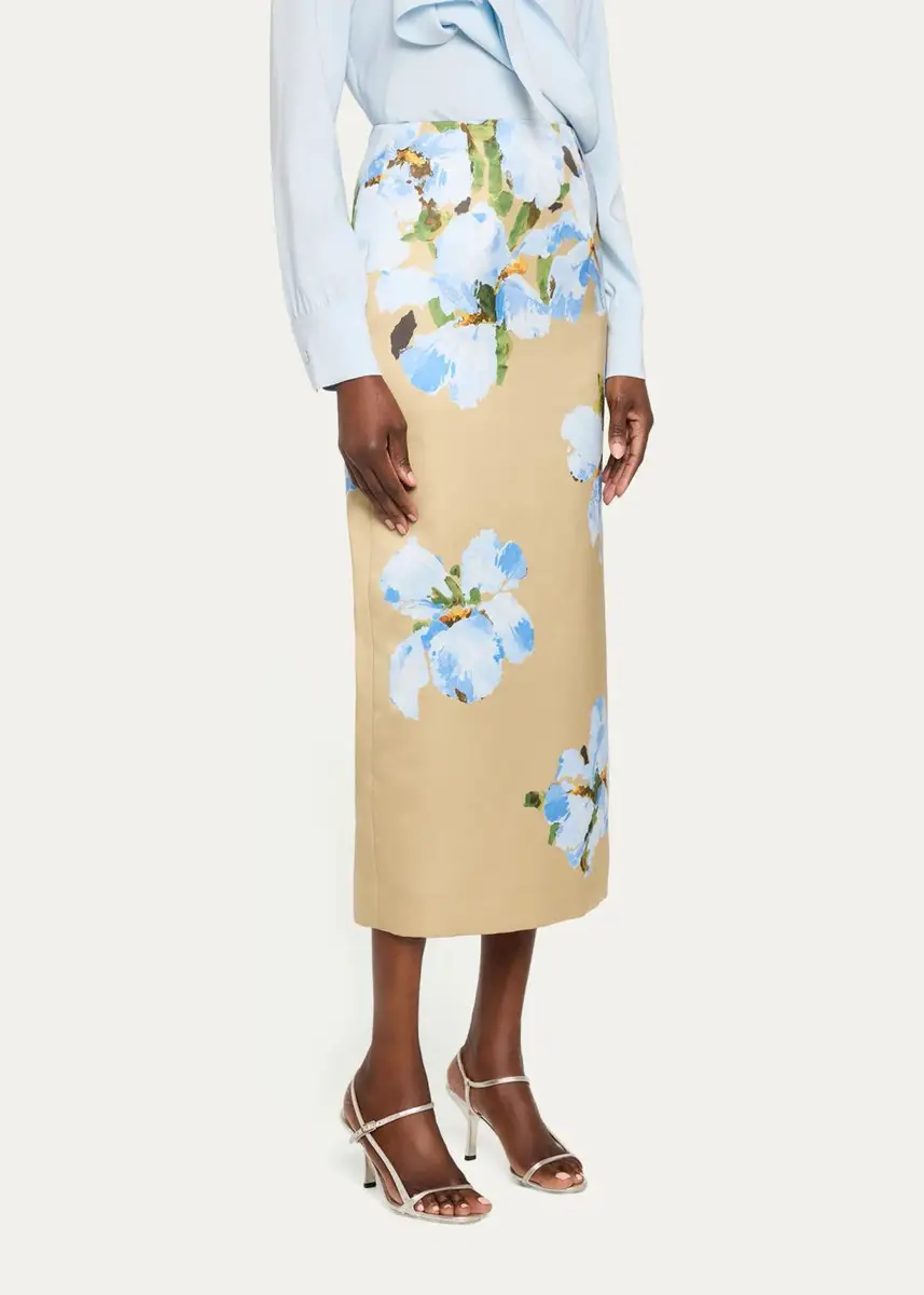 Oscar de la Renta Watercolor Iris Midi Skirt | Thumbnail 4