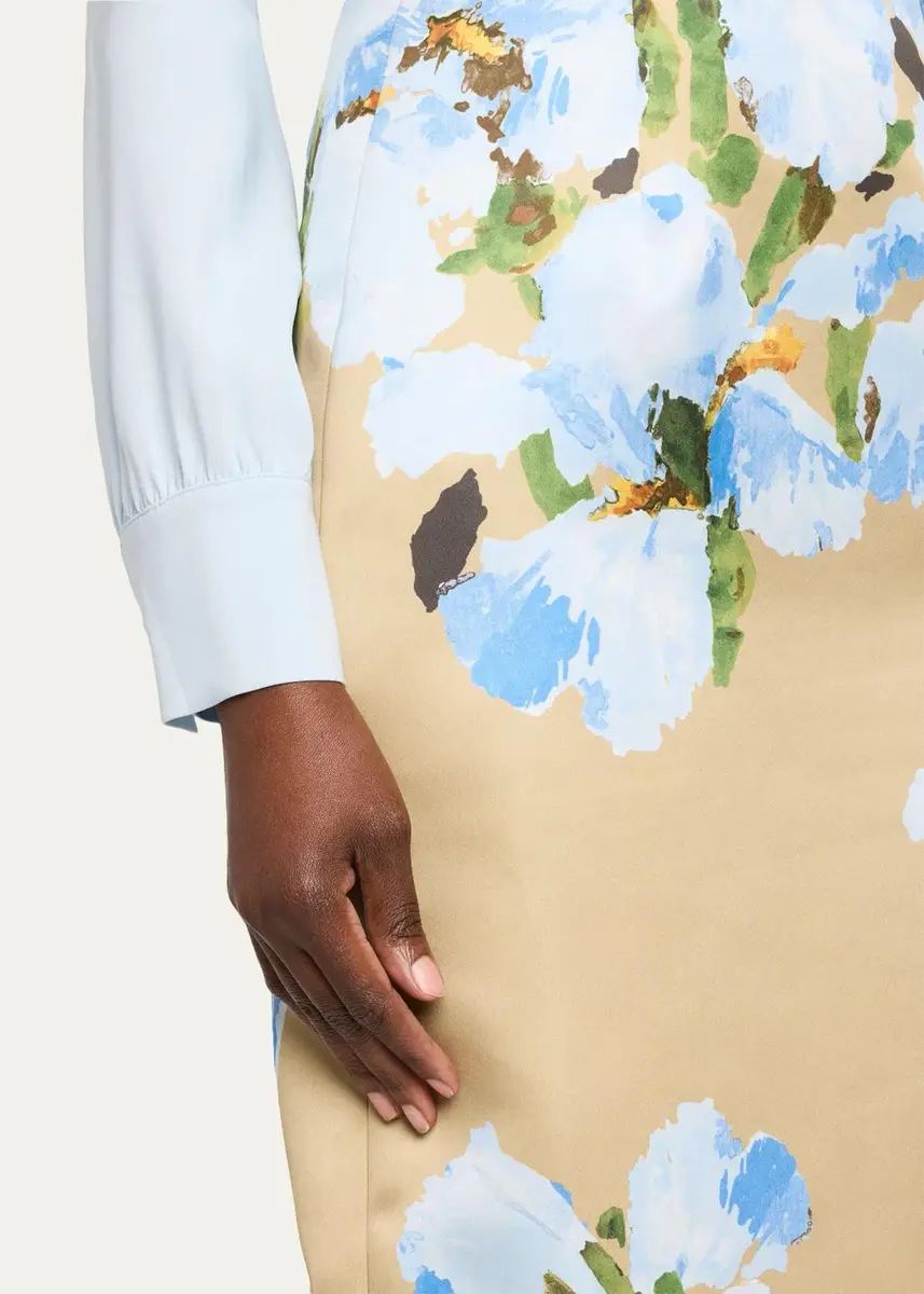 Oscar de la Renta Watercolor Iris Midi Skirt | Thumbnail 5