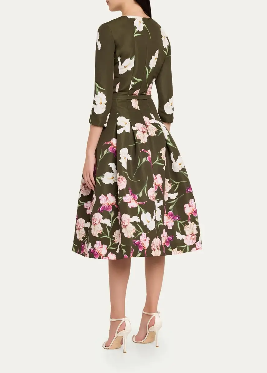 Oscar de la Renta Painted Iris Dégradé Faille Split-Neck Midi Dress | Thumbnail 3 Oscar de la Renta Painted Iris Dégradé Faille Split-Neck Midi Dress | Thumbnail 3