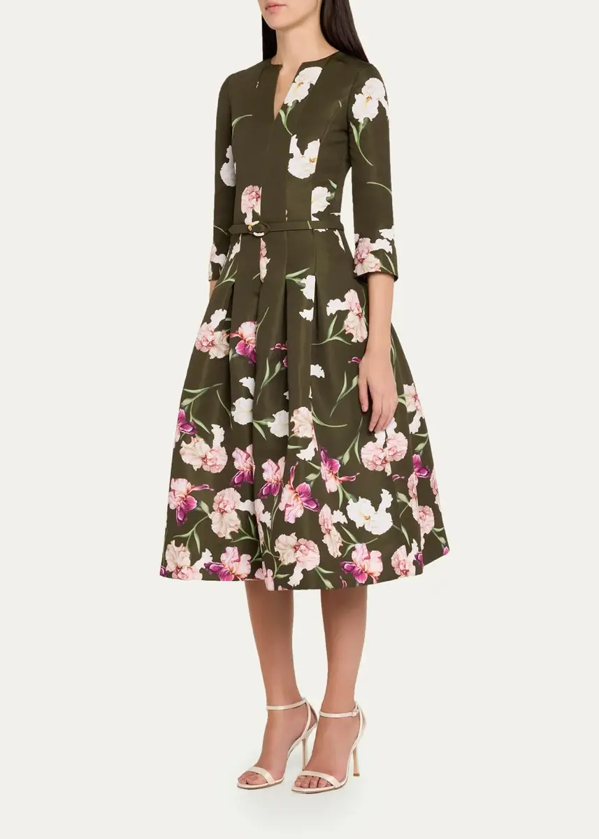 Oscar de la Renta Painted Iris Dégradé Faille Split-Neck Midi Dress | Thumbnail 4 Oscar de la Renta Painted Iris Dégradé Faille Split-Neck Midi Dress | Thumbnail 4