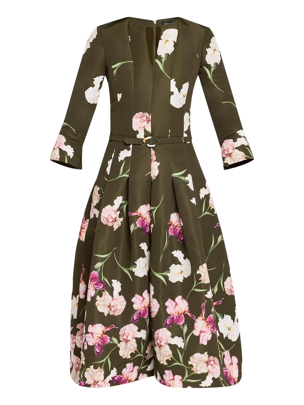 Painted Iris Dégradé Faille Split-Neck Midi Dress