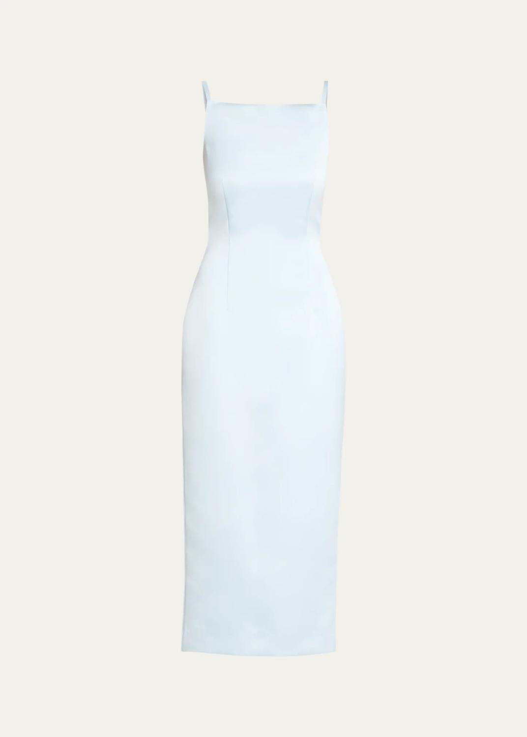 Square-Neck Satin Sheath Midi Dress Square-Neck Satin Sheath Midi Dress