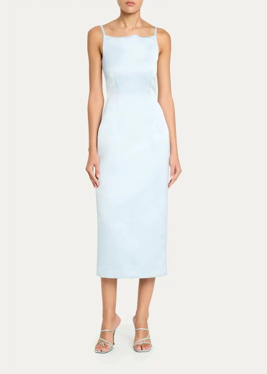 PRABAL GURUNG Square-Neck Satin Sheath Midi Dress | Thumbnail 2