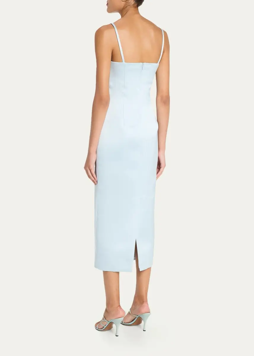 PRABAL GURUNG Square-Neck Satin Sheath Midi Dress | Thumbnail 3