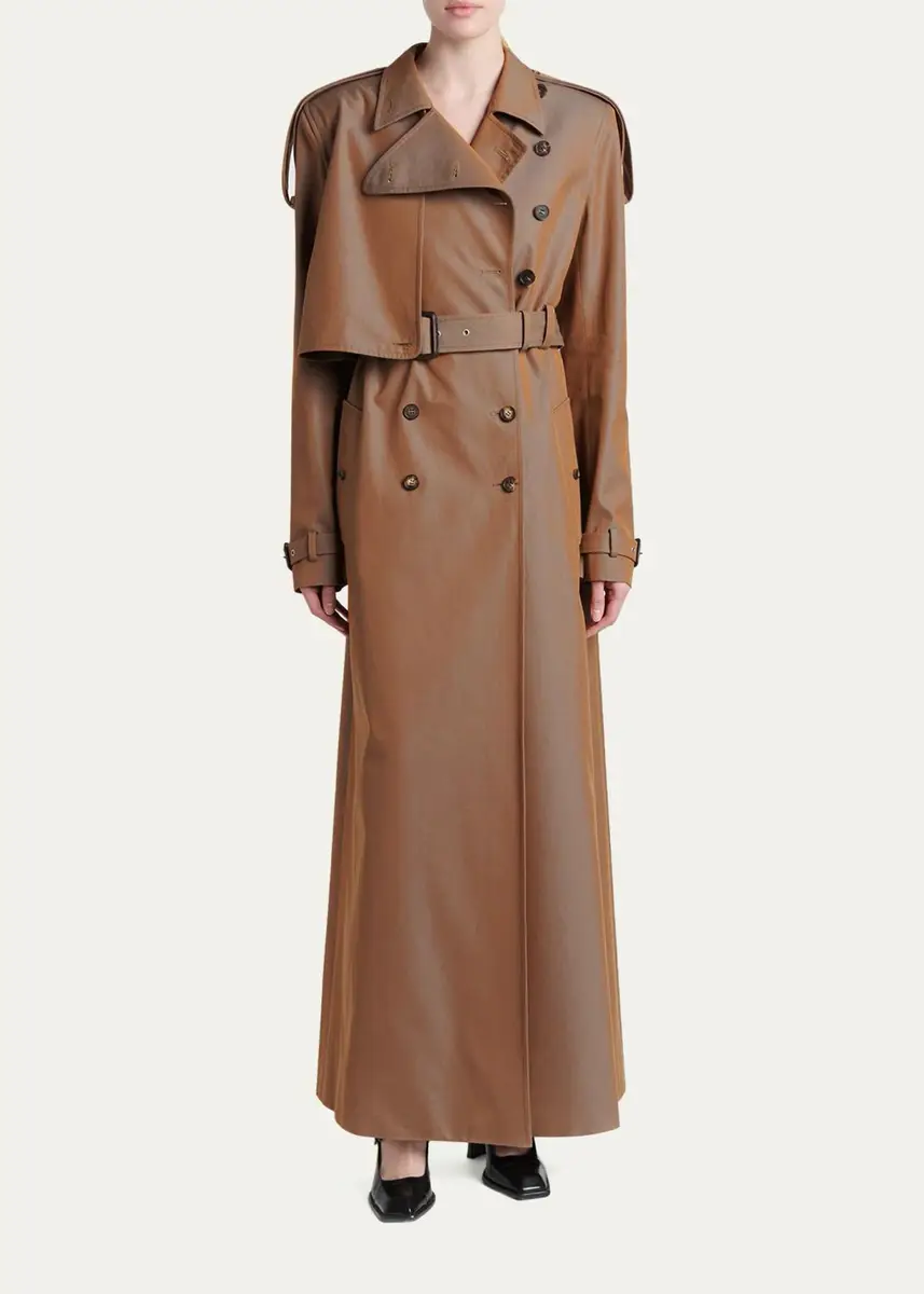 Alexander McQueen Light Cotton Double-Breasted Long Trench Coat With Belt | Thumbnail 2 Alexander McQueen Light Cotton Double-Breasted Long Trench Coat With Belt | Thumbnail 2