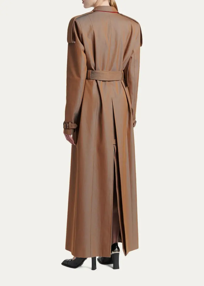 Alexander McQueen Light Cotton Double-Breasted Long Trench Coat With Belt | Thumbnail 3 Alexander McQueen Light Cotton Double-Breasted Long Trench Coat With Belt | Thumbnail 3