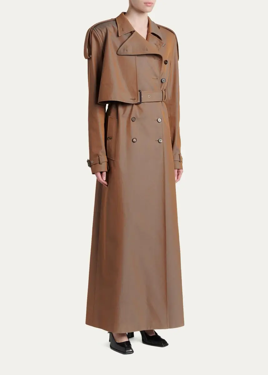 Alexander McQueen Light Cotton Double-Breasted Long Trench Coat With Belt | Thumbnail 4 Alexander McQueen Light Cotton Double-Breasted Long Trench Coat With Belt | Thumbnail 4