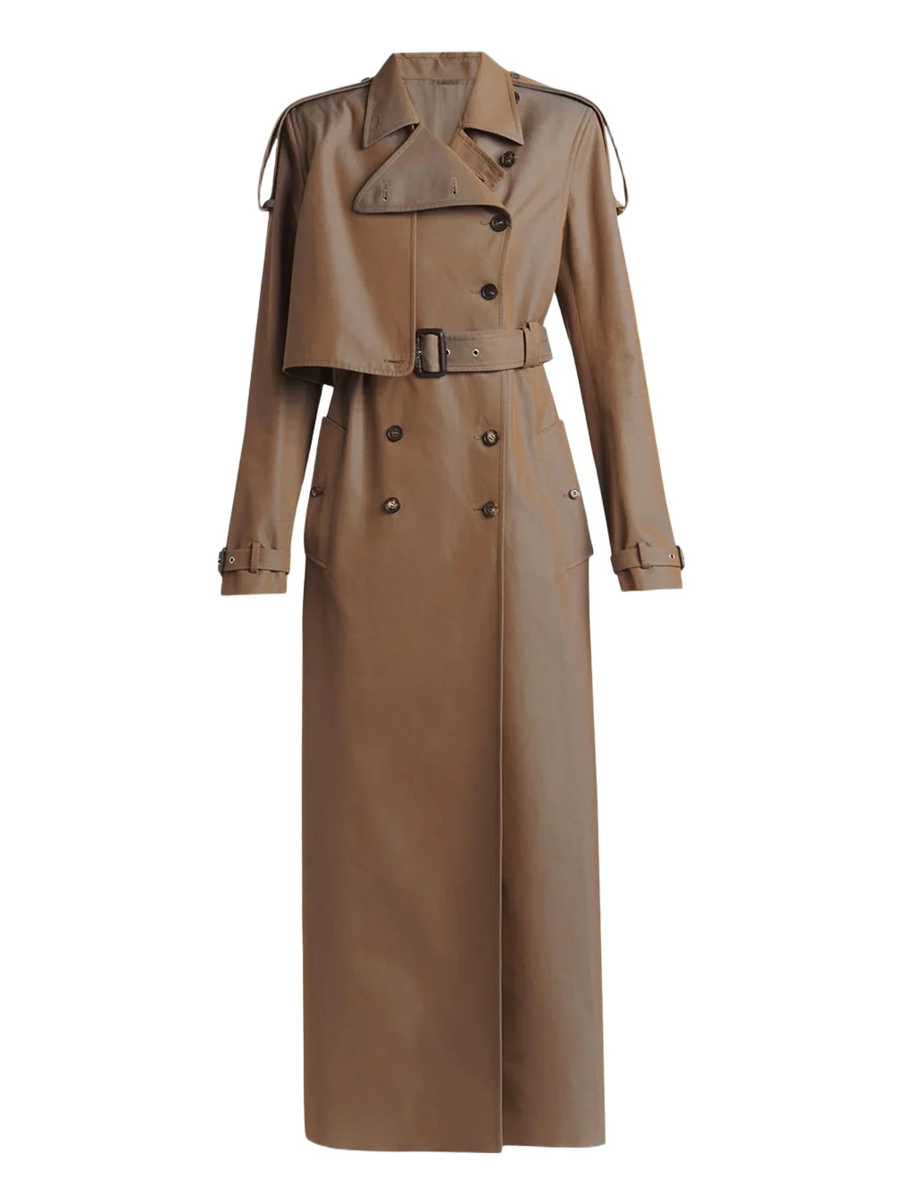 Light Cotton Double-Breasted Long Trench Coat With Belt