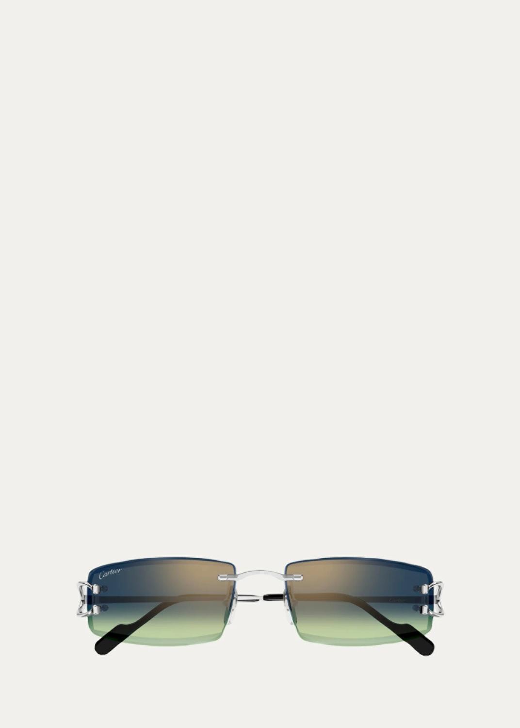 Cartier Men's Rimless Metal and Nylon Rectangle Sunglasses