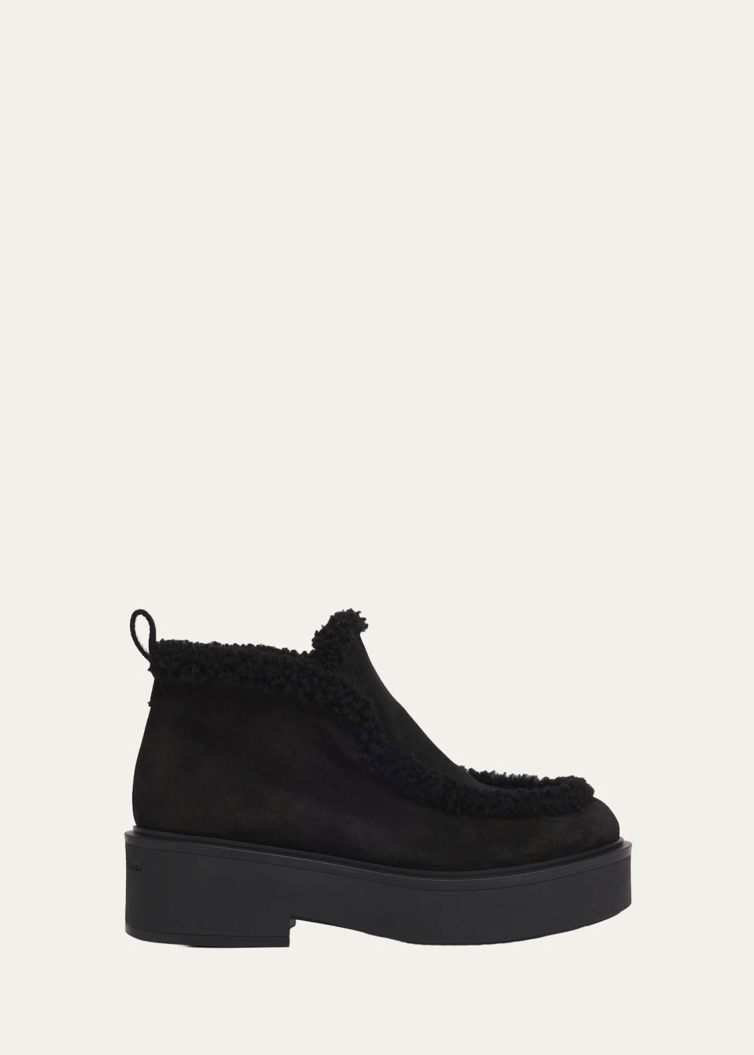 Gianvito Rossi Suede Shearling-Lined Ankle Boots