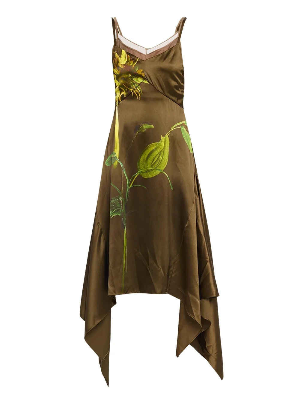 Monse Deconstructed Sunflower Printed Silk Midi Dress