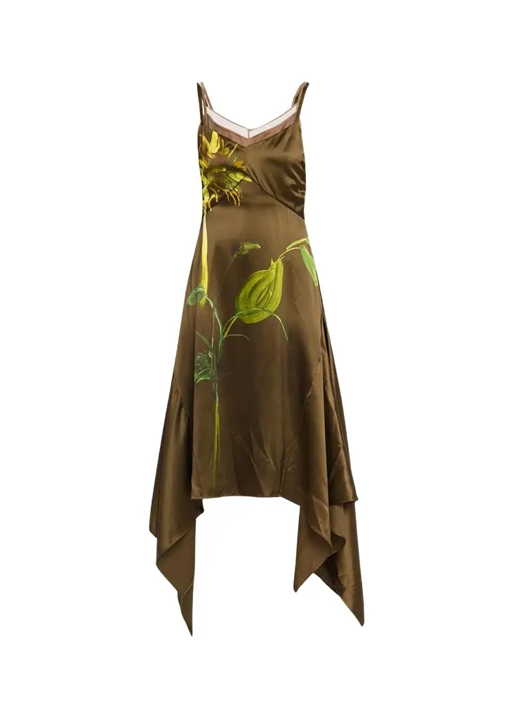 Deconstructed Sunflower Printed Silk Midi Dress Deconstructed Sunflower Printed Silk Midi Dress
