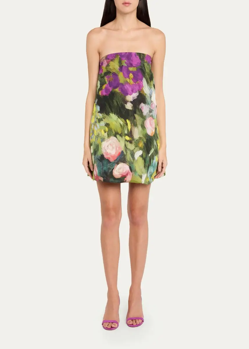 Oscar de la Renta Strapless Abstract Landscape Print Faille Mini Dress | Thumbnail 2 Oscar de la Renta Strapless Abstract Landscape Print Faille Mini Dress | Thumbnail 2