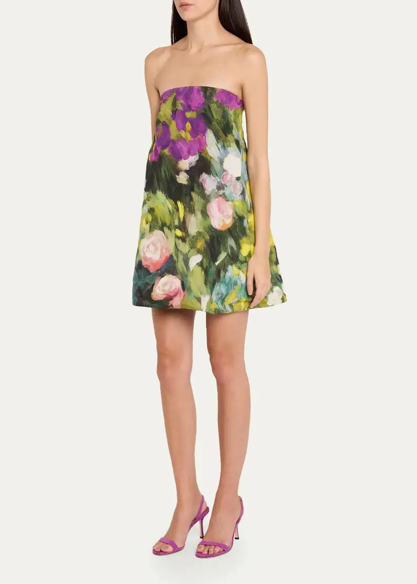 Oscar de la Renta Strapless Abstract Landscape Print Faille Mini Dress | Thumbnail 4 Oscar de la Renta Strapless Abstract Landscape Print Faille Mini Dress | Thumbnail 4