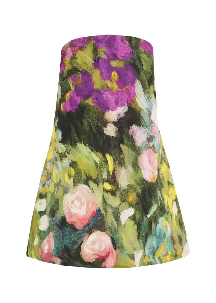 Strapless Abstract Landscape Print Faille Mini Dress Strapless Abstract Landscape Print Faille Mini Dress