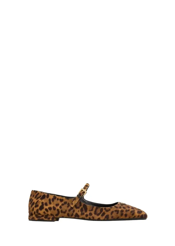 Prada Leopard Calf Hair Mary Jane Ballerina Flats