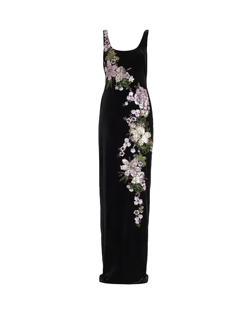 Rickie Freeman for Teri Jon Sequin Floral Velvet Column Gown | Thumbnail 2 Rickie Freeman for Teri Jon Sequin Floral Velvet Column Gown | Thumbnail 2