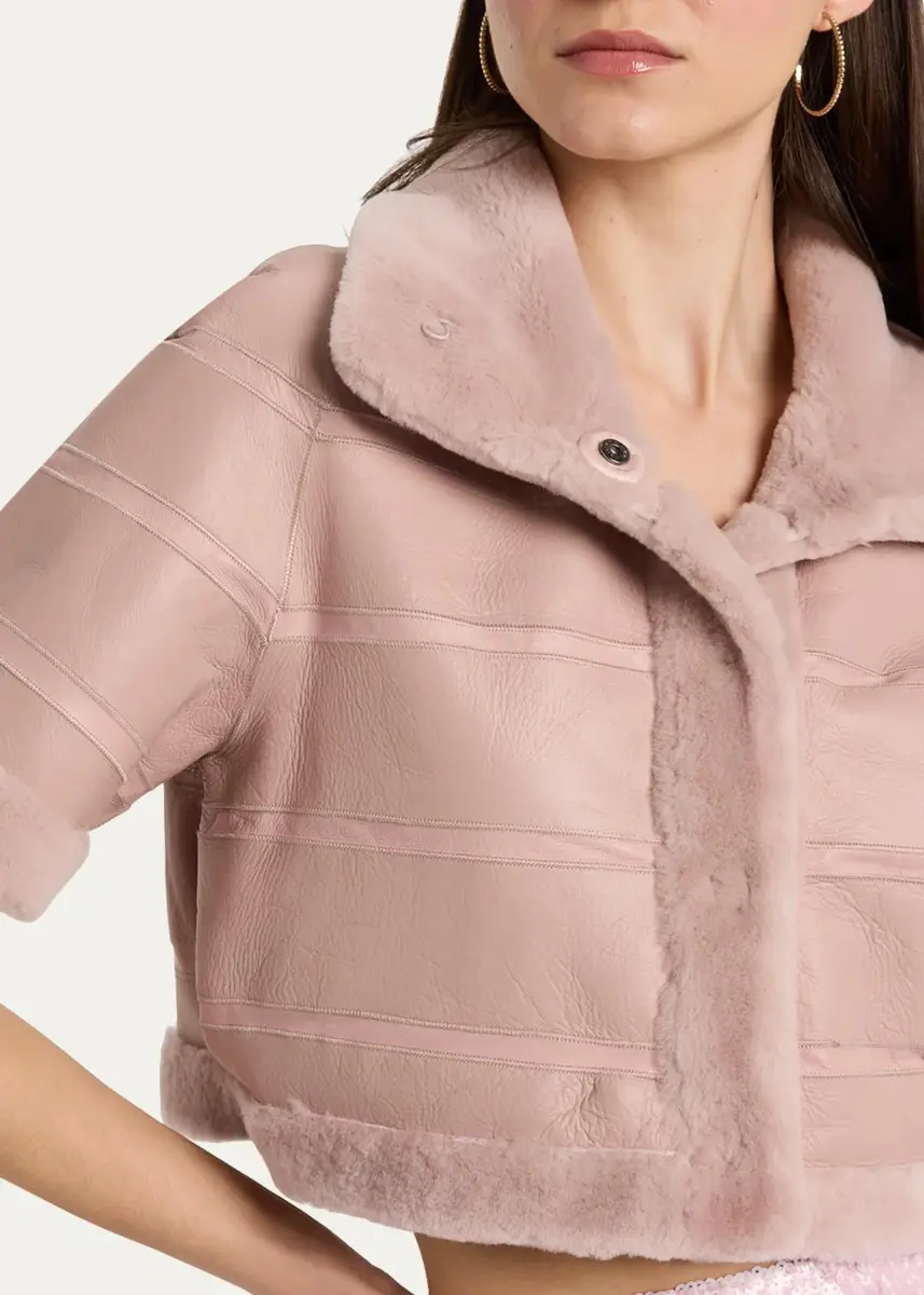 Gorski Reversible Lamb Shearling Bolero Jacket With Cropped Sleeves | Thumbnail 5 Gorski Reversible Lamb Shearling Bolero Jacket With Cropped Sleeves | Thumbnail 5