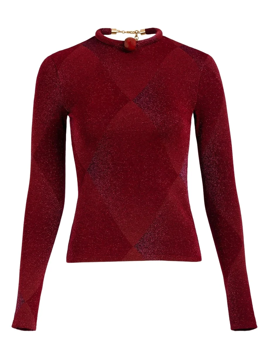 Silvia Tcherassi Lalia Metallic Diamond Velvet Long-Sleeve T-Shirt