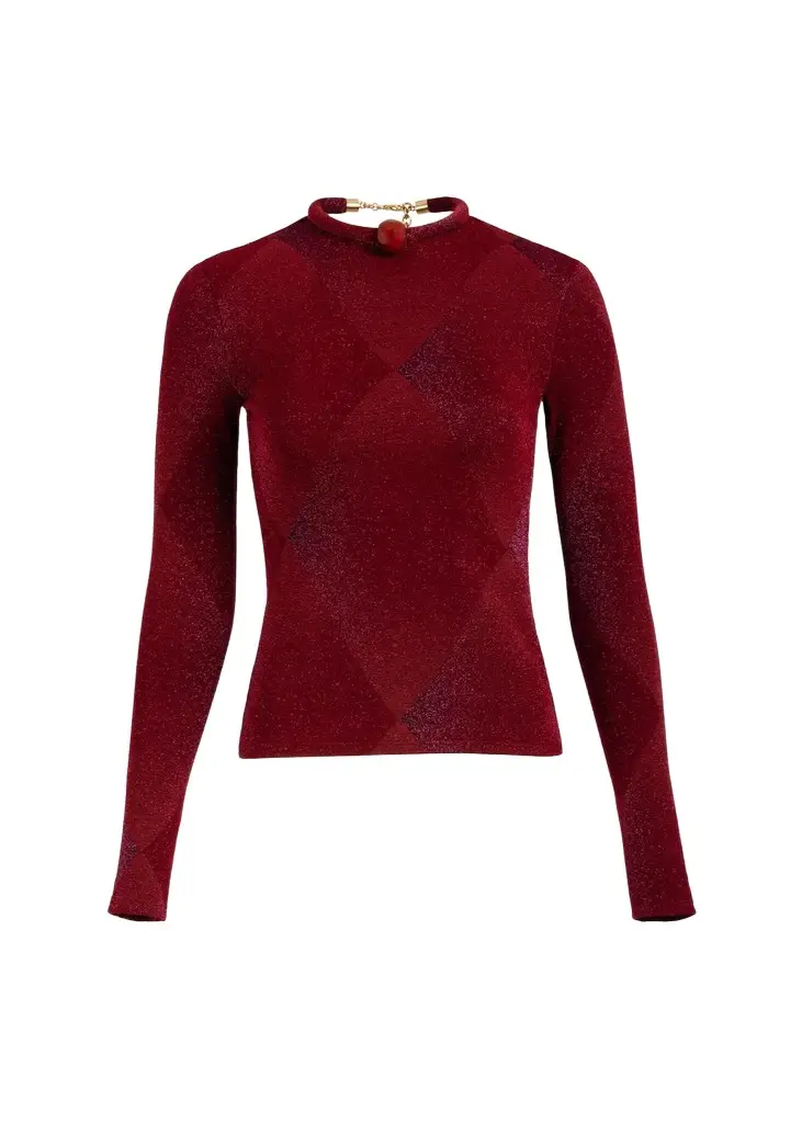 Silvia Tcherassi Lalia Metallic Diamond Velvet Long-Sleeve T-Shirt