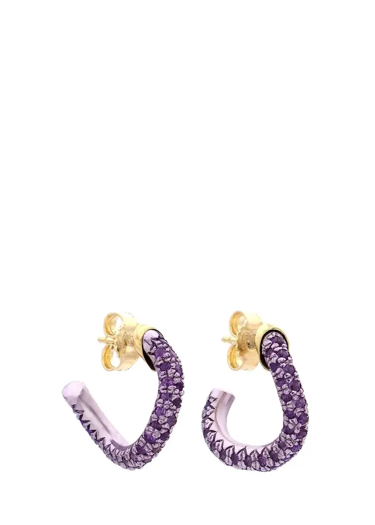 18K Yellow Gold Wave Drop Earrings with Amethysts 18K Yellow Gold Wave Drop Earrings with Amethysts