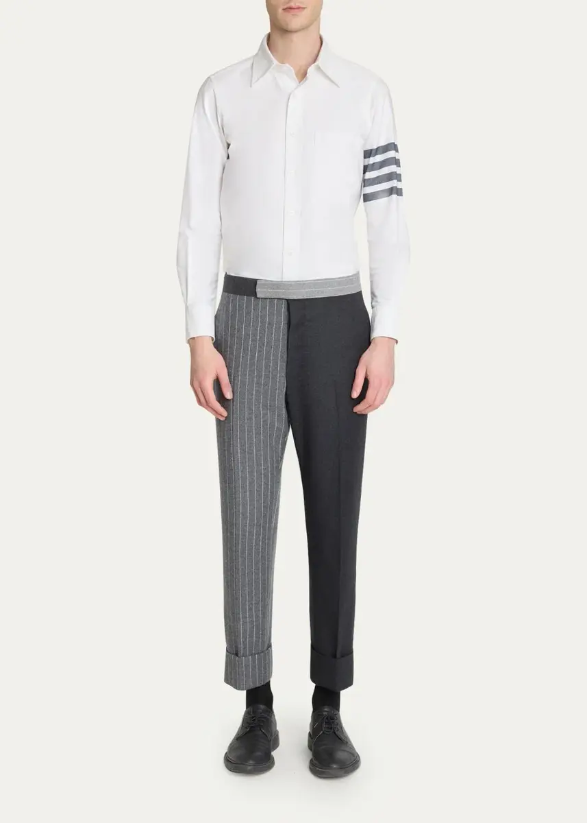 Thom Browne Men's Fit 1 Classic Backstrap Banker Stripe Flannel Trousers | Thumbnail 2 Thom Browne Men's Fit 1 Classic Backstrap Banker Stripe Flannel Trousers | Thumbnail 2