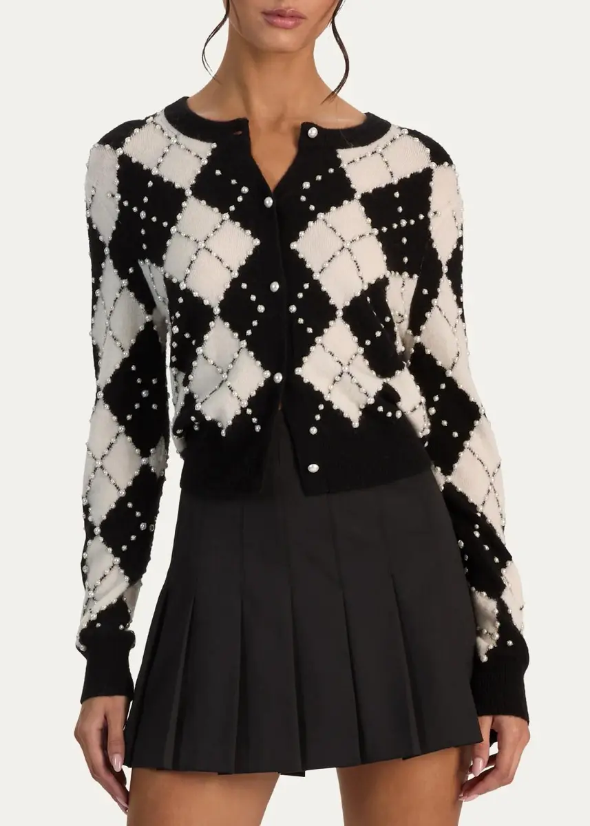 Alice + Olivia Carolee Embellished Argyle Cardigan | Thumbnail 4 Alice + Olivia Carolee Embellished Argyle Cardigan | Thumbnail 4