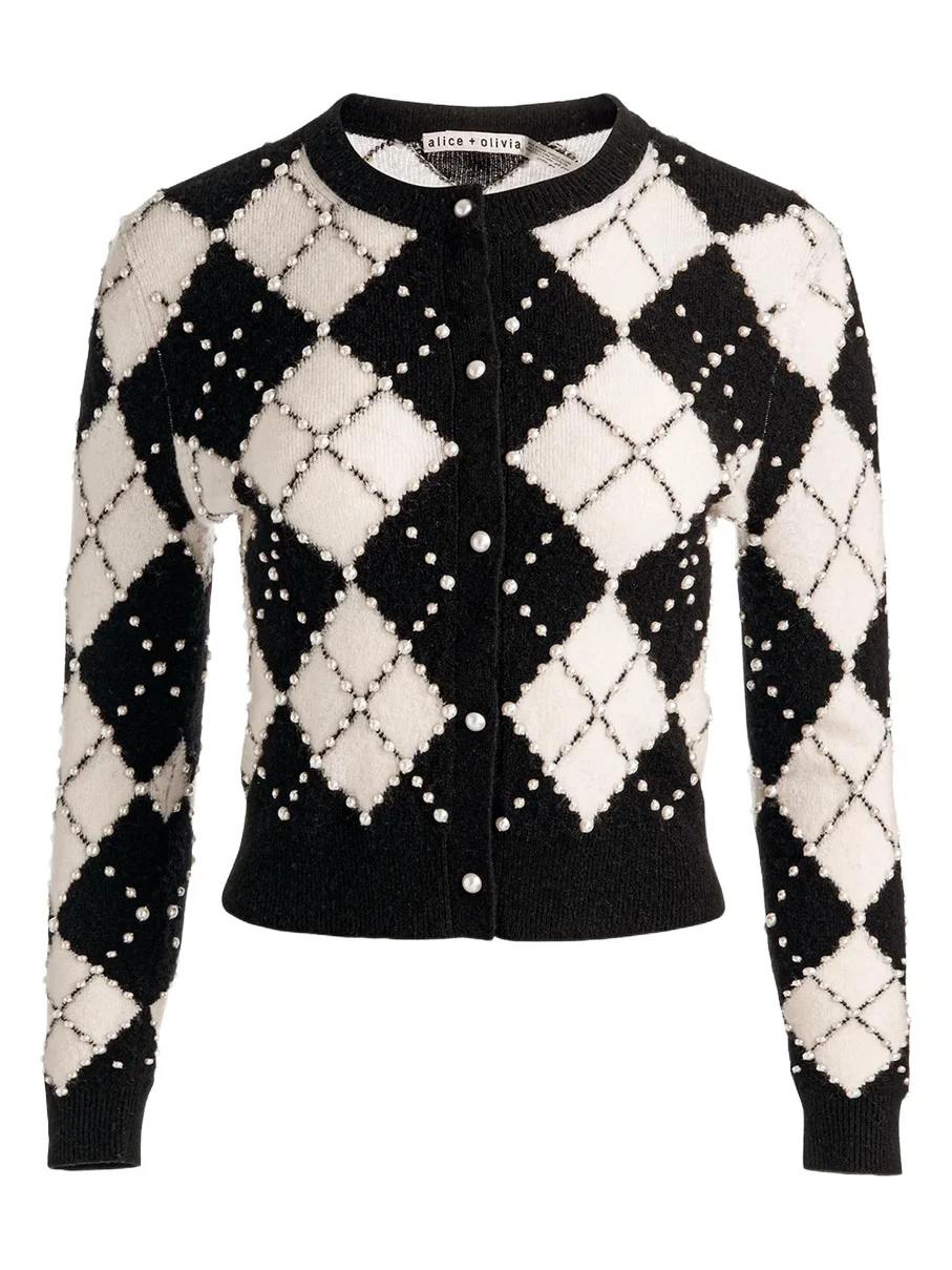 Carolee Embellished Argyle Cardigan