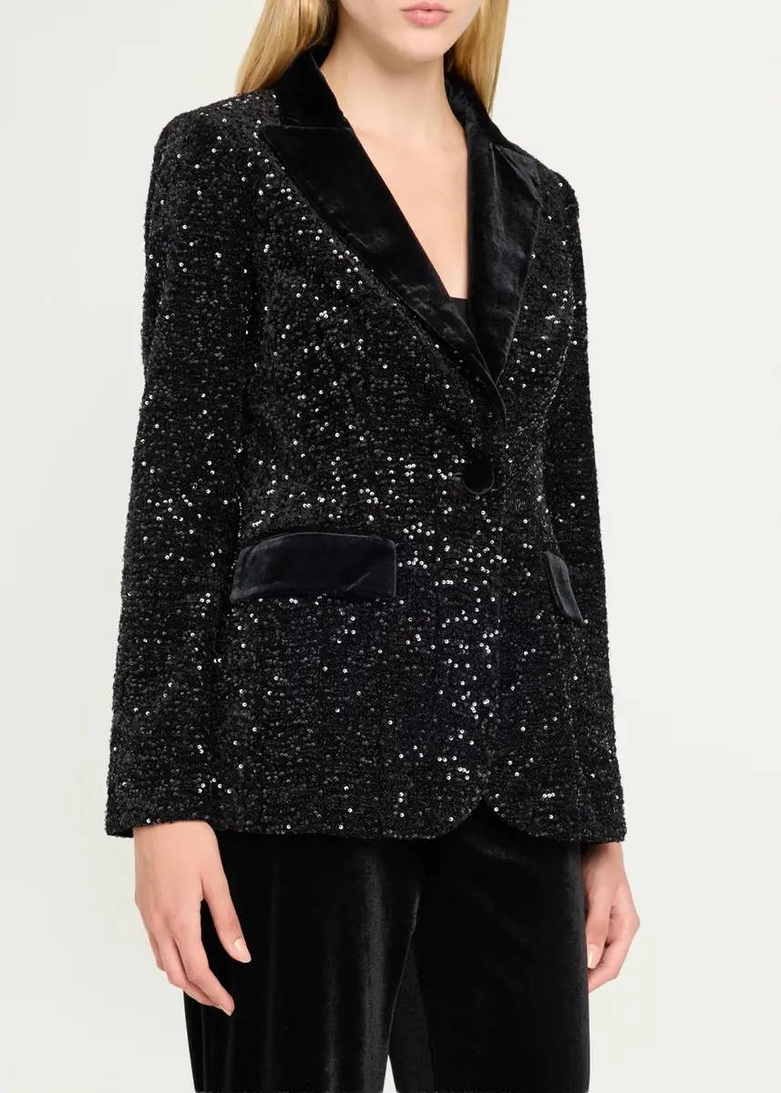 Rickie Freeman for Teri Jon Satin-Trim Sequin Blazer | Thumbnail 4 Rickie Freeman for Teri Jon Satin-Trim Sequin Blazer | Thumbnail 4