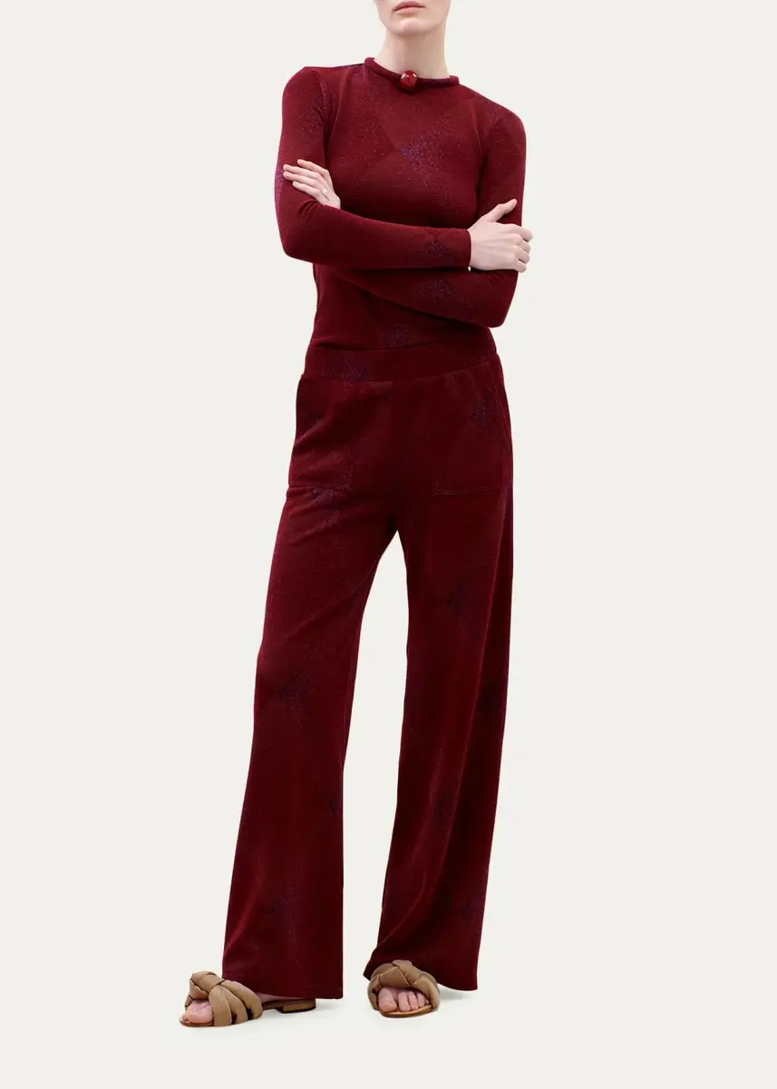 Silvia Tcherassi Colbie Metallic Diamond Velvet Wide-Leg Pants | Thumbnail 2 Silvia Tcherassi Colbie Metallic Diamond Velvet Wide-Leg Pants | Thumbnail 2