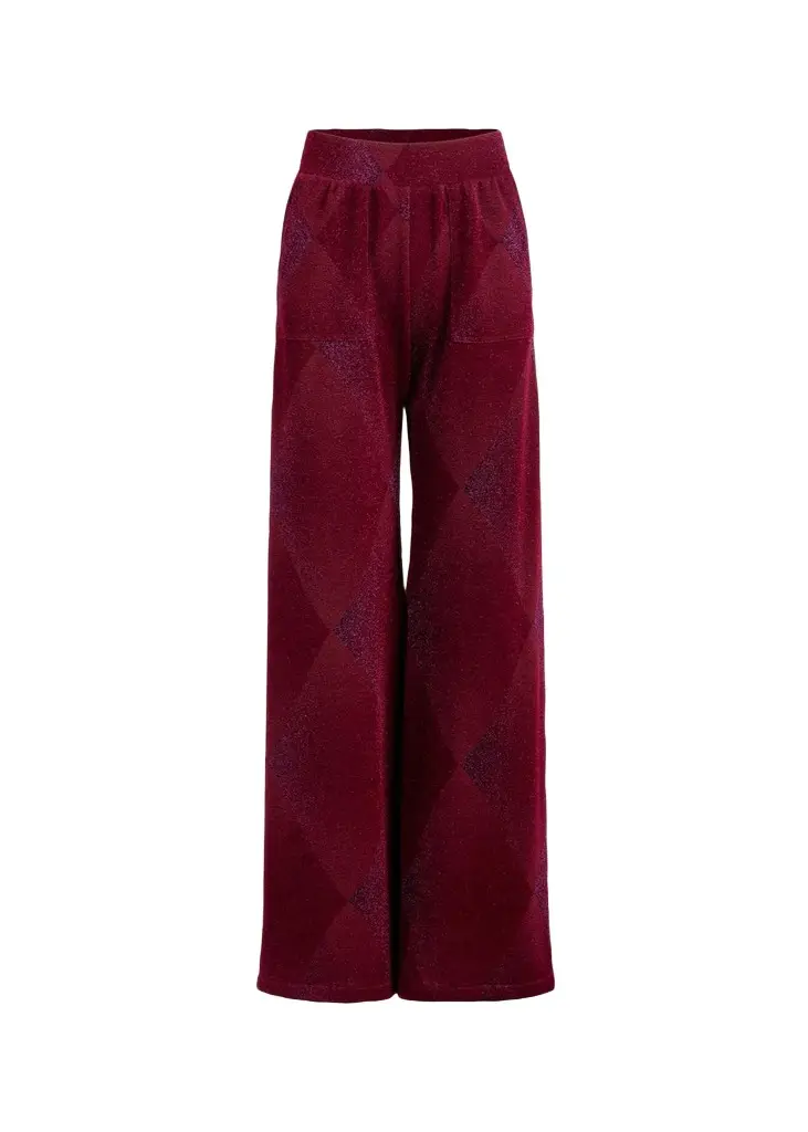 Silvia Tcherassi Colbie Metallic Diamond Velvet Wide-Leg Pants