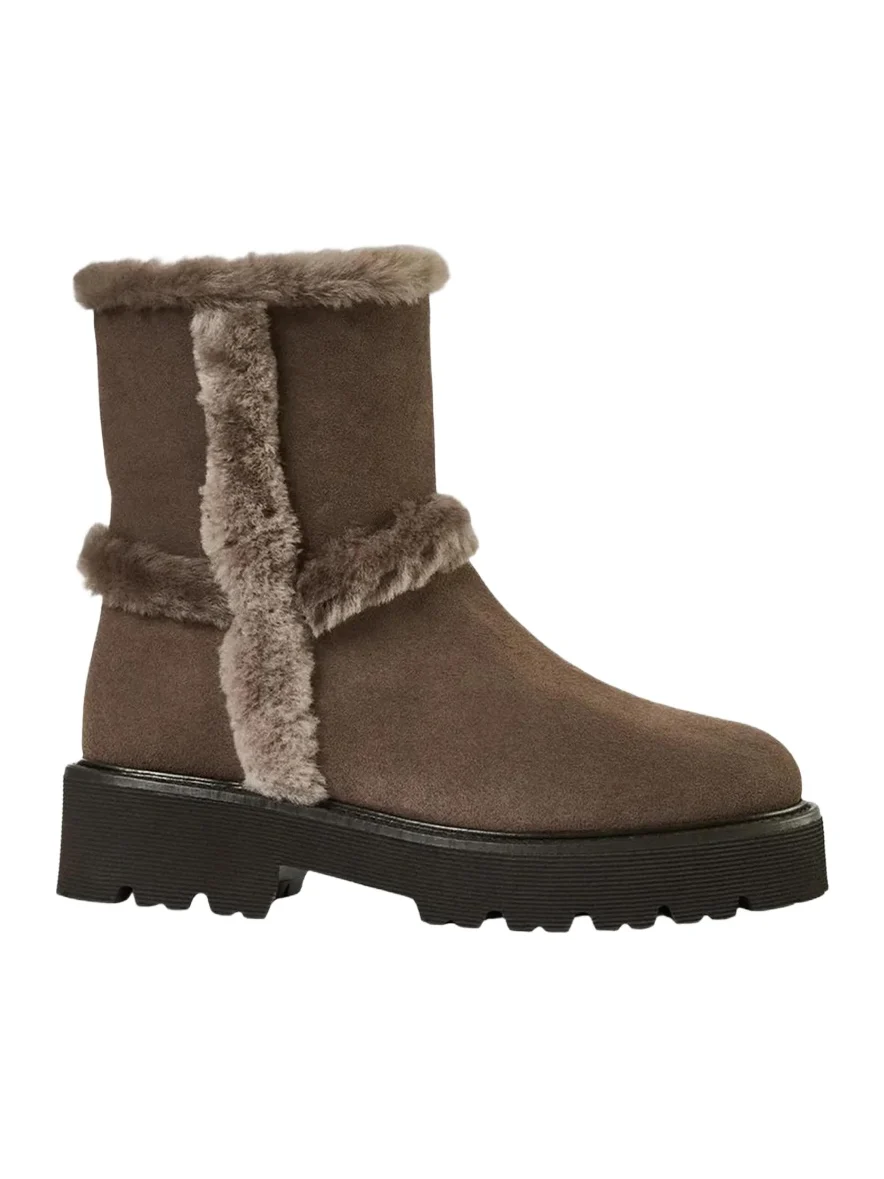 Aquatalia Ella Shearling-Trimmed Waterproof Suede Ankle Boots
