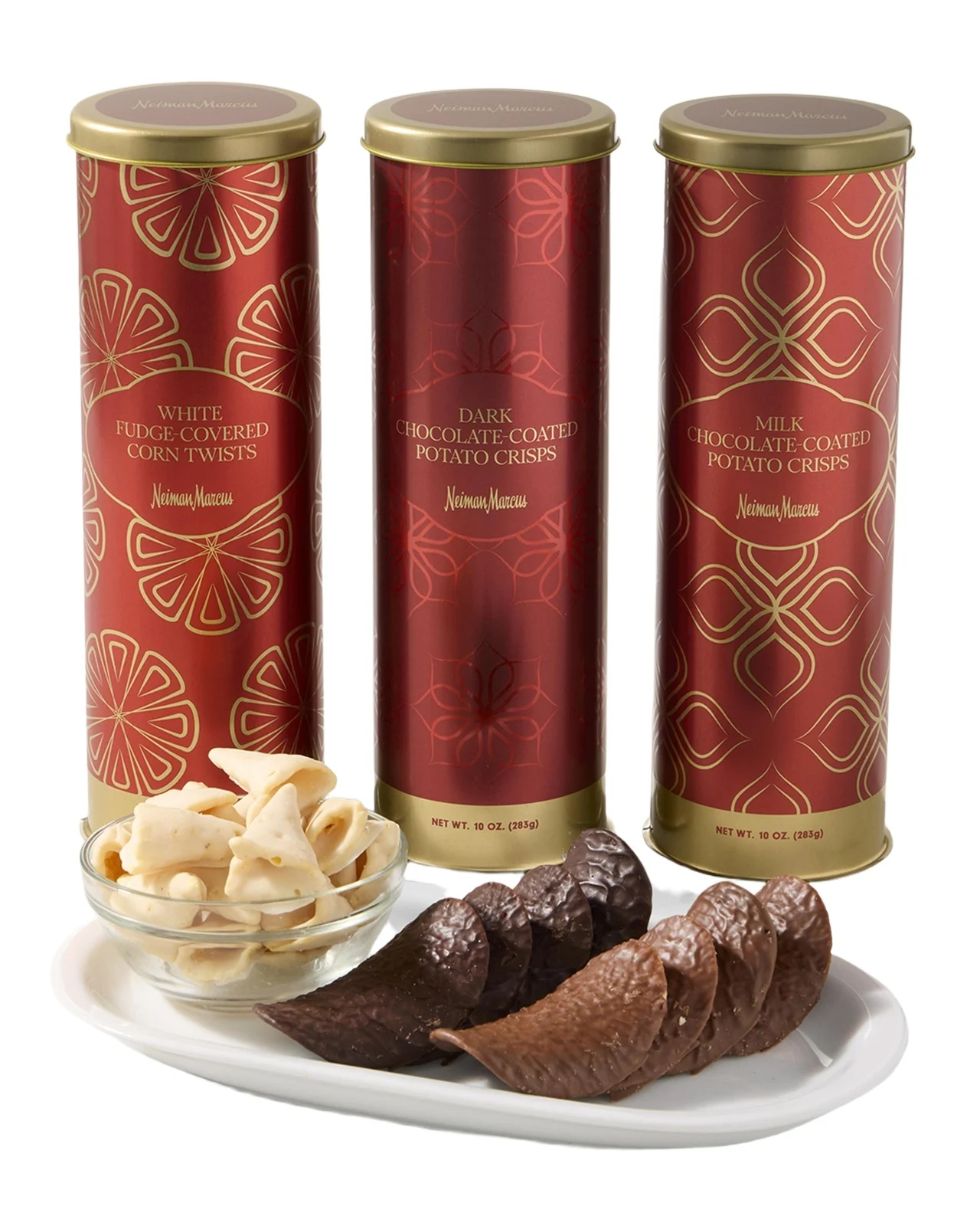 Neiman Marcus White Chocolate Fudge Coated Corn Twists & Chocolate Potato Crisps, 3 Pack