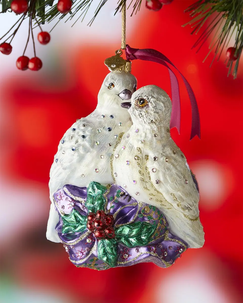 Jay Strongwater Two Turtle Doves Glass Ornament
