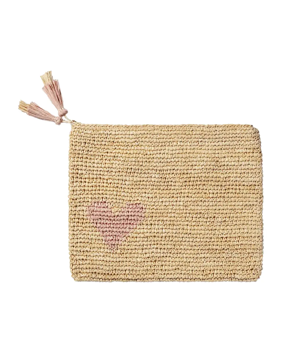 AERIN Heart Raffia Zip Pouch | Thumbnail 2 AERIN Heart Raffia Zip Pouch | Thumbnail 2