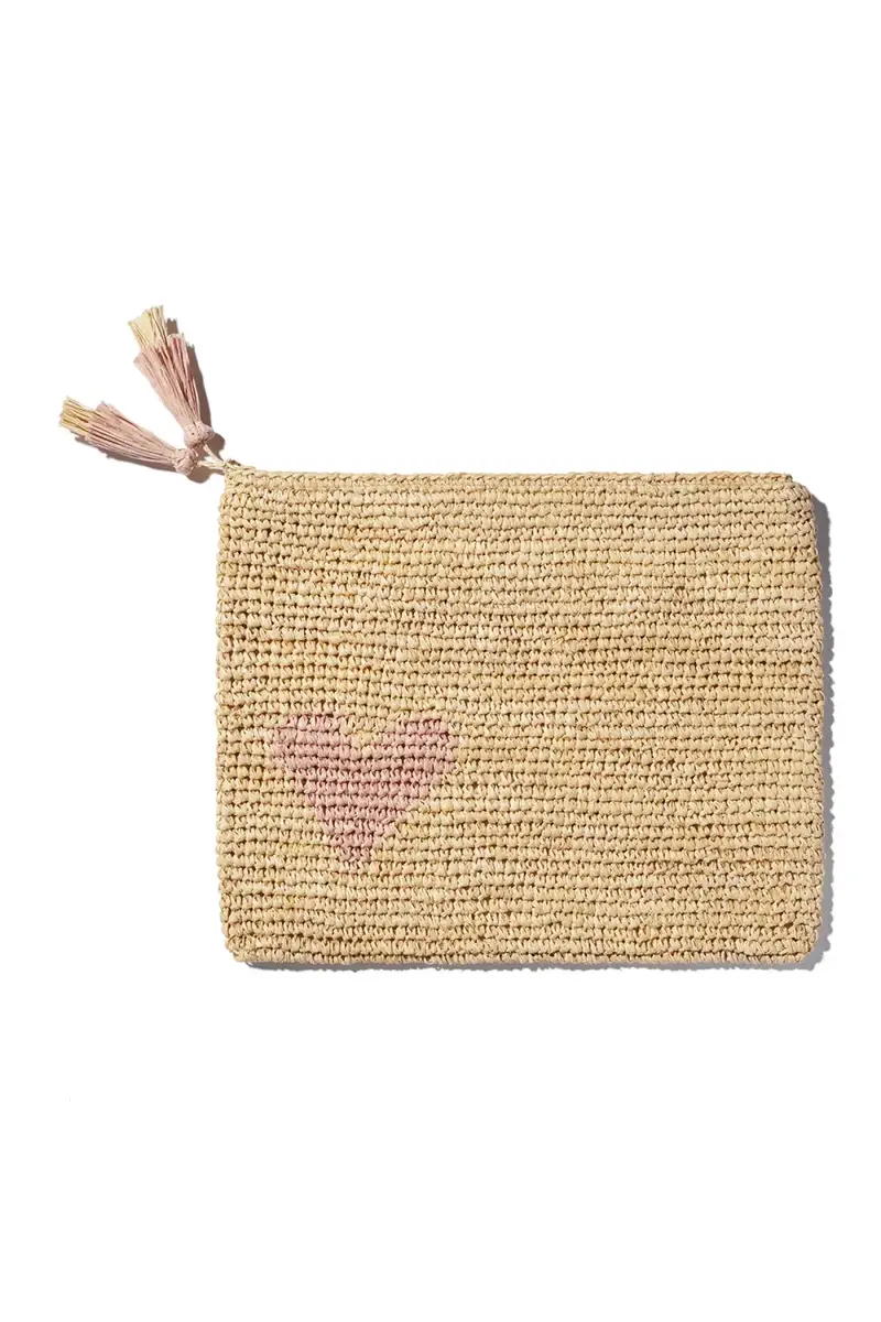 AERIN Heart Raffia Zip Pouch | Thumbnail 3 AERIN Heart Raffia Zip Pouch | Thumbnail 3