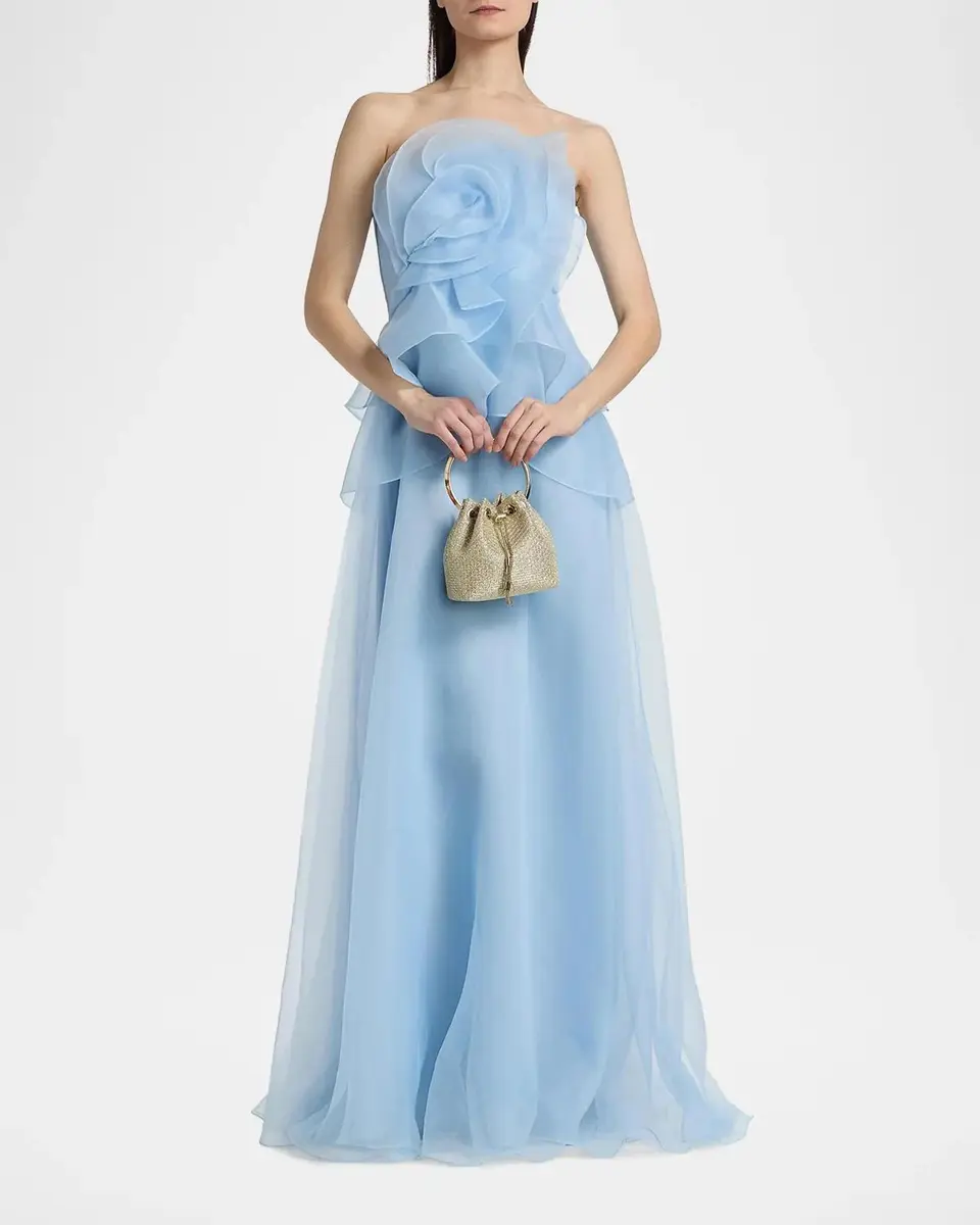THEIA Gilda Draped Rose Strapless Organza Gown | Thumbnail 4 THEIA Gilda Draped Rose Strapless Organza Gown | Thumbnail 4