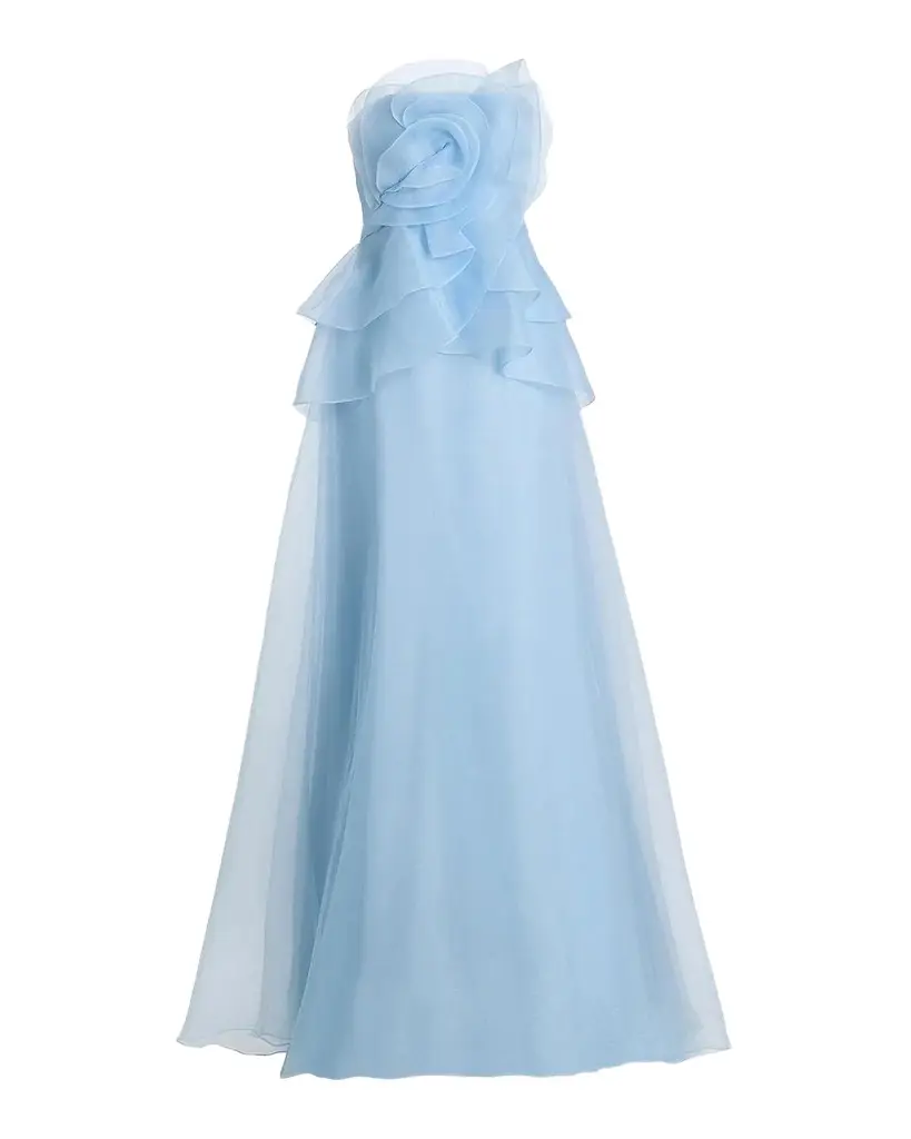 THEIA Gilda Draped Rose Strapless Organza Gown