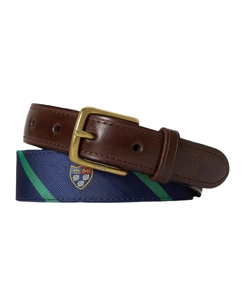 Polo Ralph Lauren Leather-Trimmed Silk Jacquard Belt