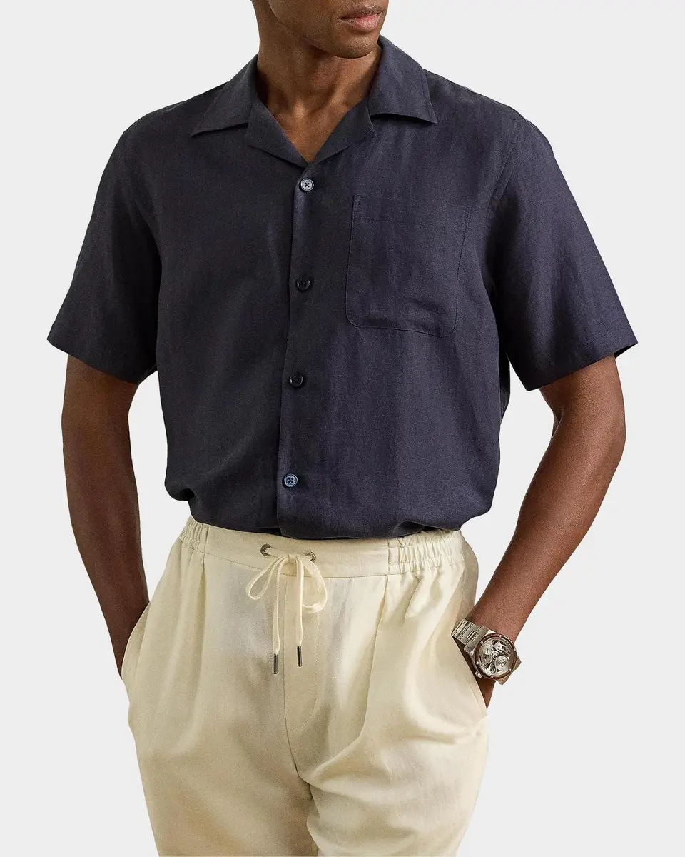 Ralph Lauren Purple Label Men's Silk-Linen Camp Shirt | Thumbnail 4 Ralph Lauren Purple Label Men's Silk-Linen Camp Shirt | Thumbnail 4