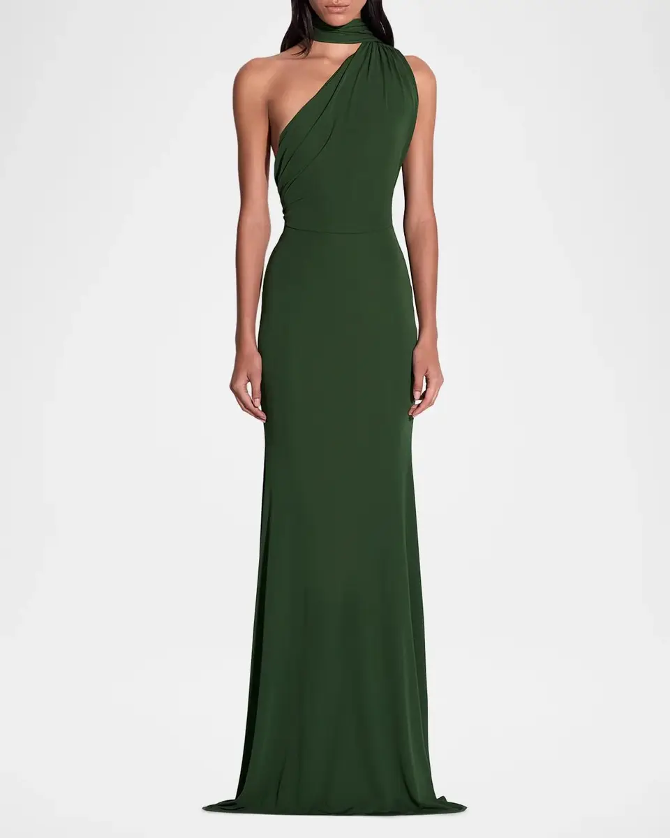 Alex Perry One-Shoulder Scarf-Neck Jersey Maxi Dress | Thumbnail 2 Alex Perry One-Shoulder Scarf-Neck Jersey Maxi Dress | Thumbnail 2
