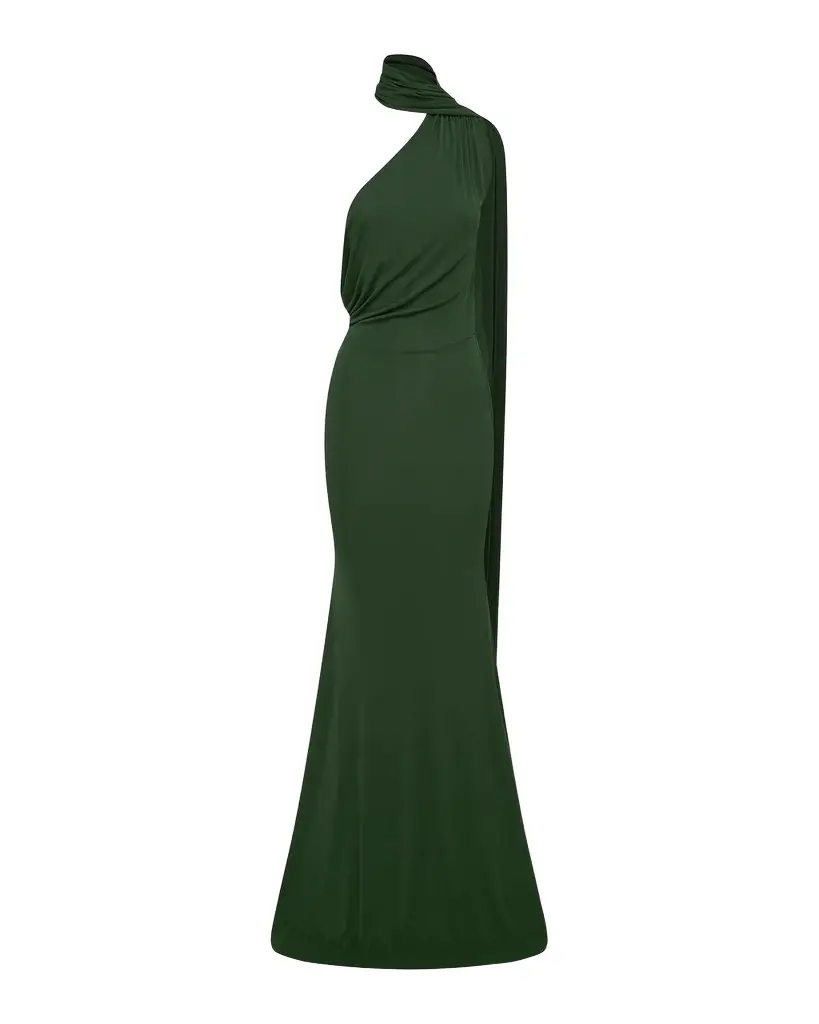 Alex Perry One-Shoulder Scarf-Neck Jersey Maxi Dress