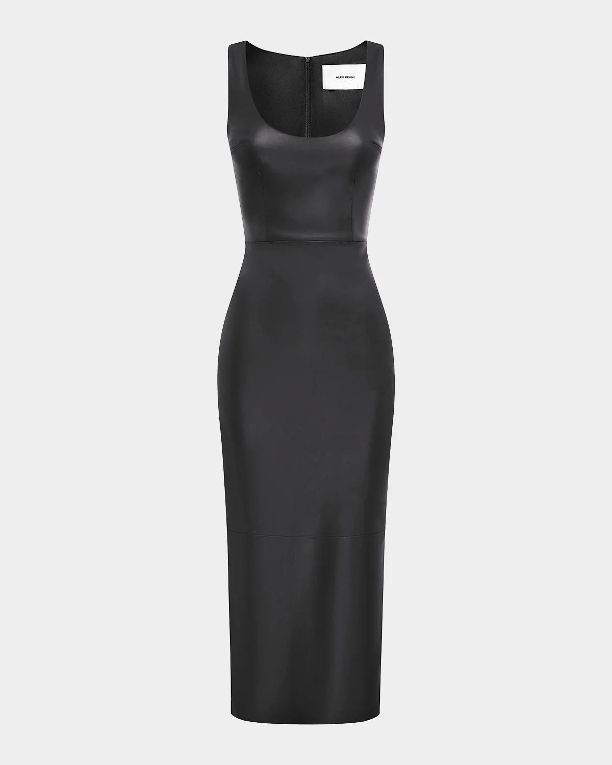 Alex Perry Scoop-Neck Leather Singlet Midi Dress