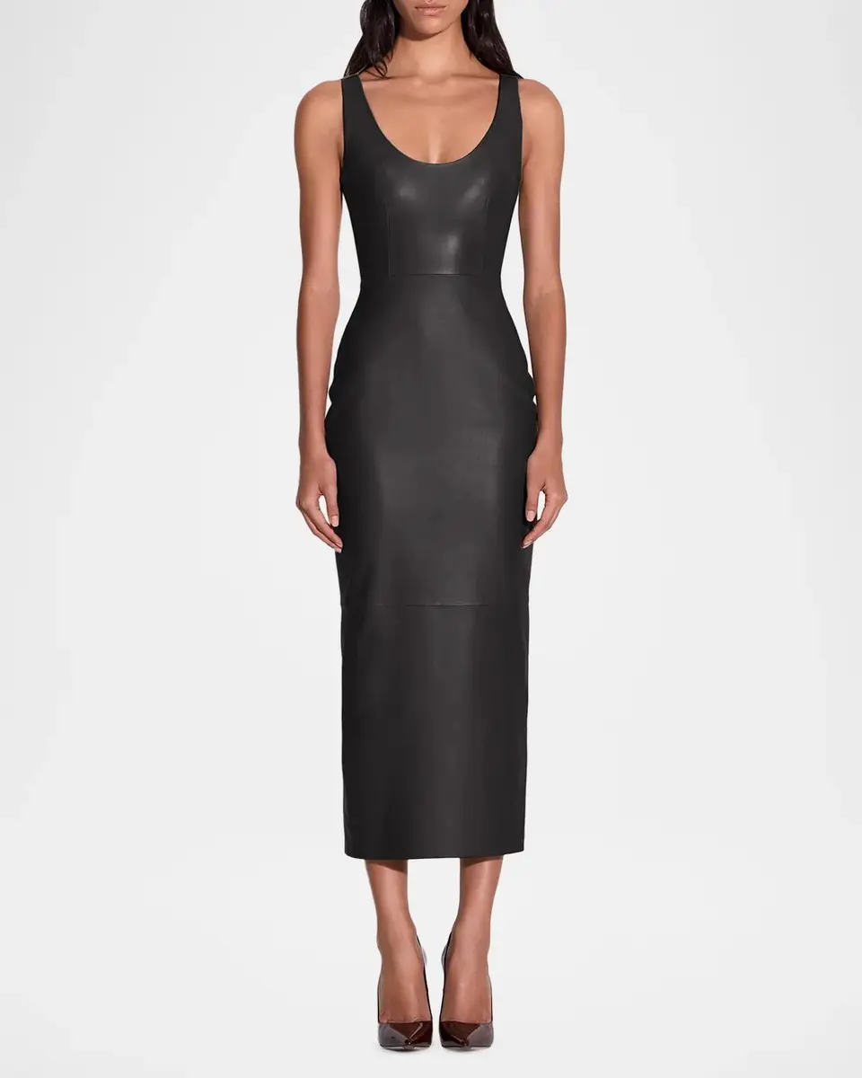 Alex Perry Scoop-Neck Leather Singlet Midi Dress | Thumbnail 2