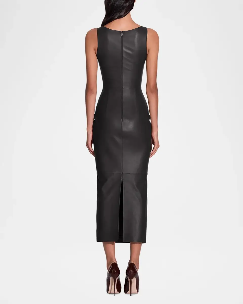 Alex Perry Scoop-Neck Leather Singlet Midi Dress | Thumbnail 3