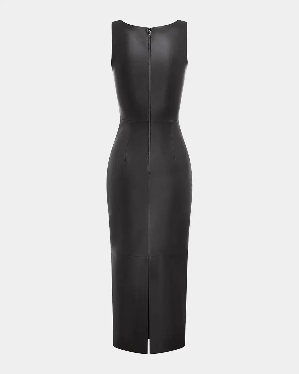 Alex Perry Scoop-Neck Leather Singlet Midi Dress | Thumbnail 4