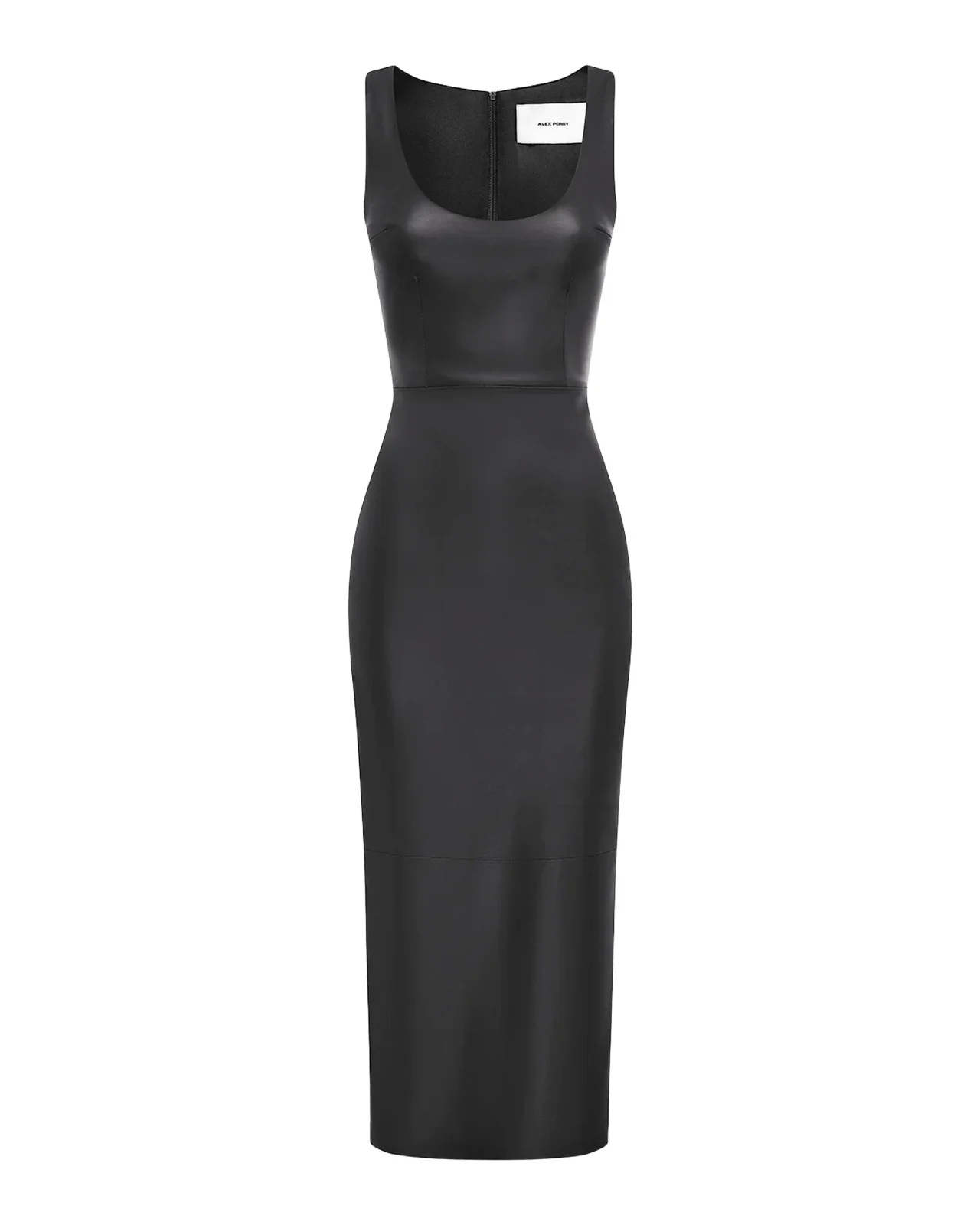 Alex Perry Scoop-Neck Leather Singlet Midi Dress