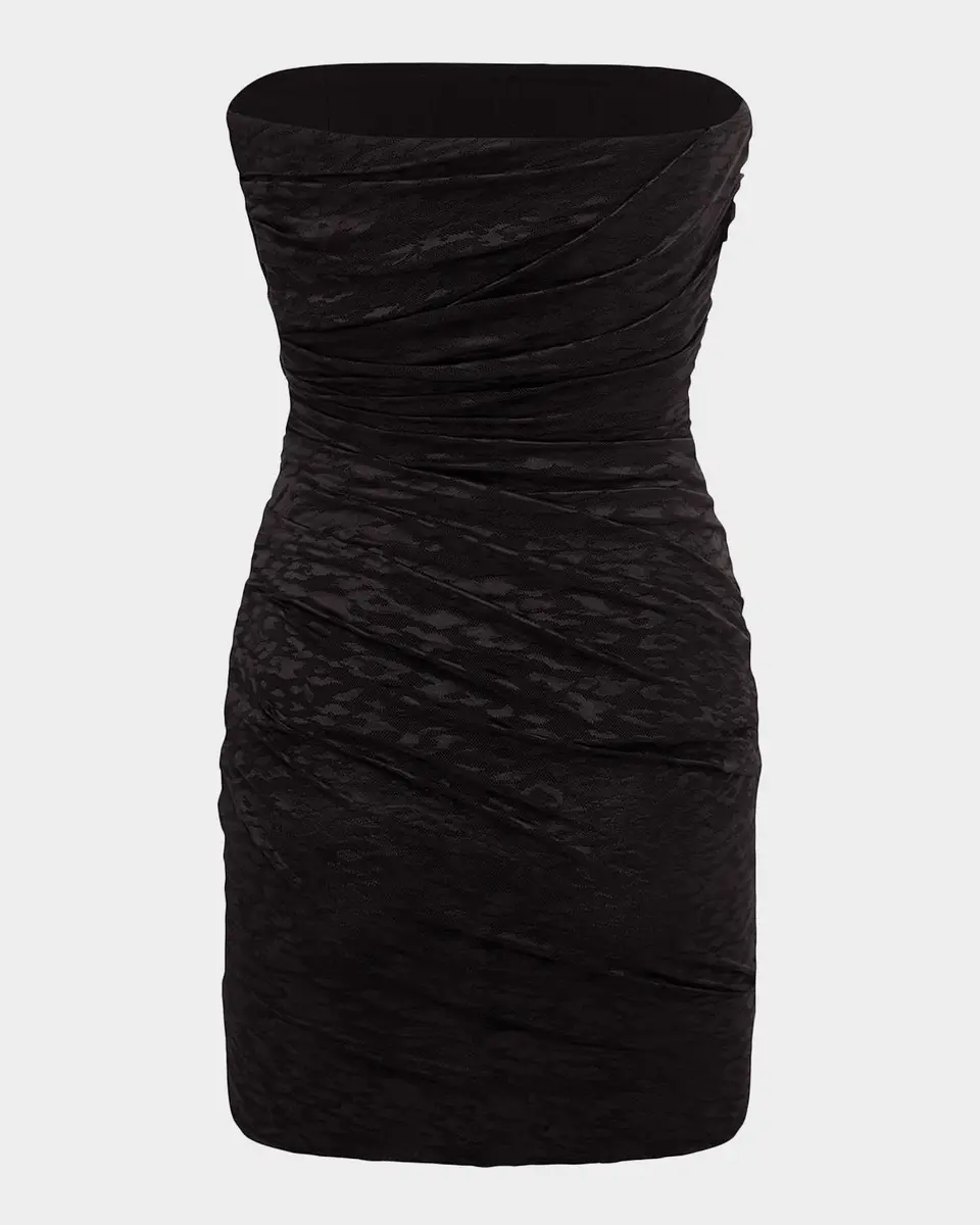 Alex Perry Strapless Tucked Leopard Mesh Mini Dress | Thumbnail 4 Alex Perry Strapless Tucked Leopard Mesh Mini Dress | Thumbnail 4